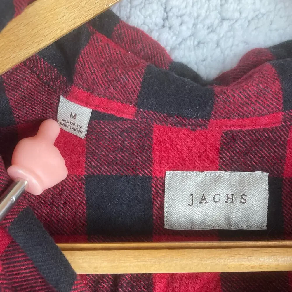 Jachs Button Shirt Mens M Red Black Plaid Thick Flannel Buffalo Check Lumberjack - Picture 3 of 11